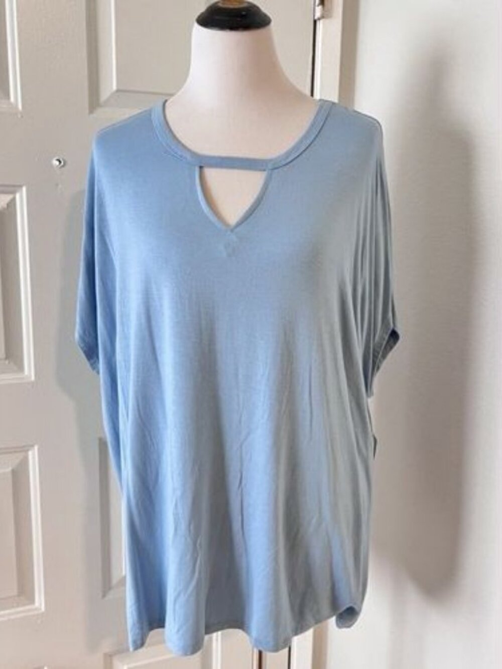 NEW Catherine Malandrino T-Shirt Size 3X‎ Short Sleeve Top Solid Blue V-Neck